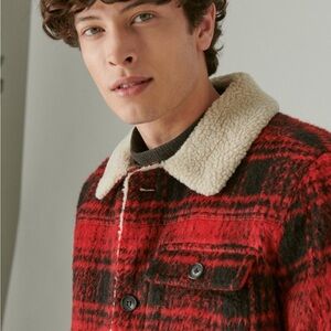 Plaid Faux Shearling Lined Trucker Jacket size XL